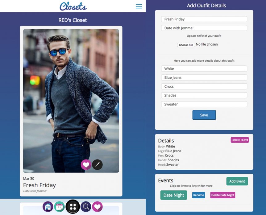 Port Closet wardrobe tracking mobile web app by LifeSpring Design
