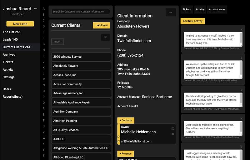 Custom Ruby on Rails CRM dashboard with Kanban board built by LifeSpring Design